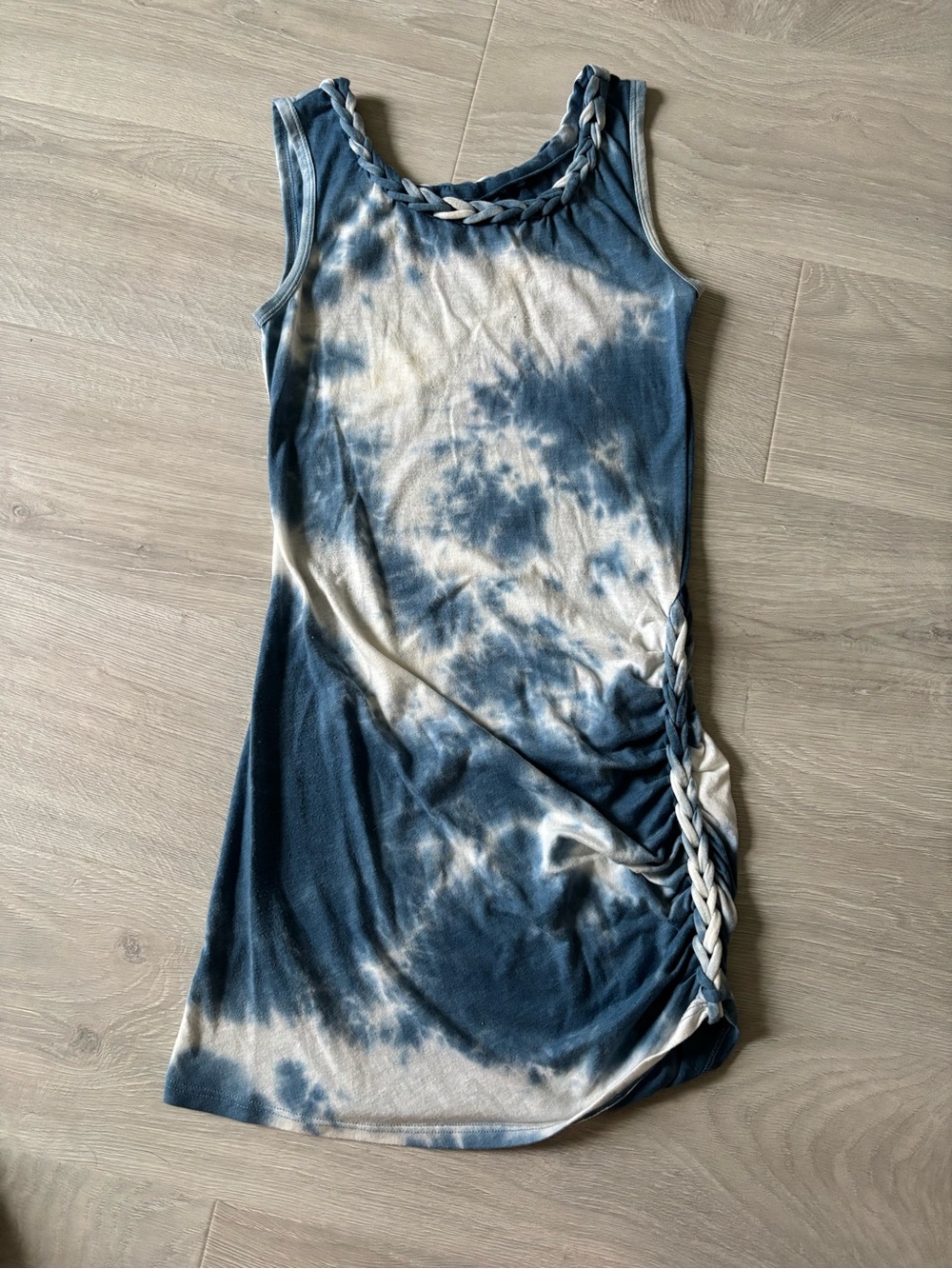 Tie-Dye Dress with Braided Trim